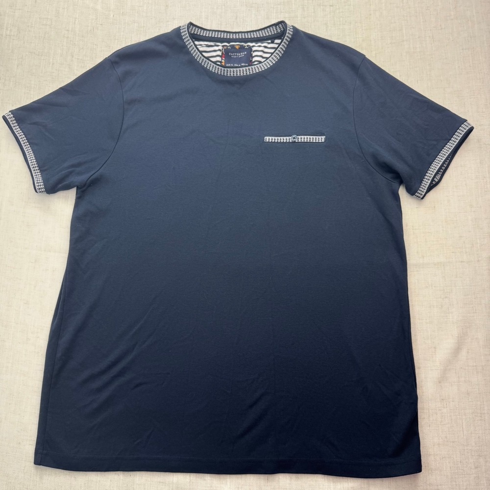 Cactus Man Ricky Singh Mens XL Navy Blue Houndstooth Trim Pocket T-Shirt